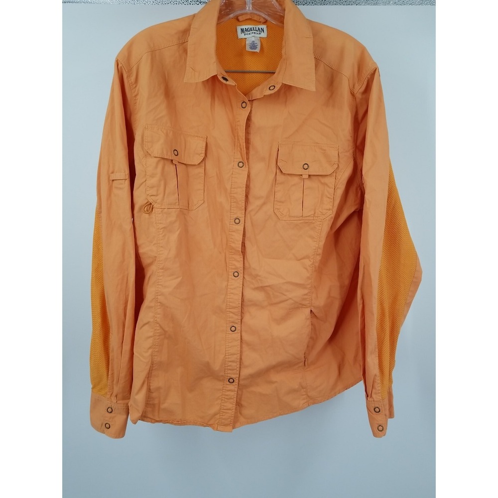 Magellan Womens 2XL Long Sleeve Snap Button Up Fishing Shirt Orange Mesh Vent